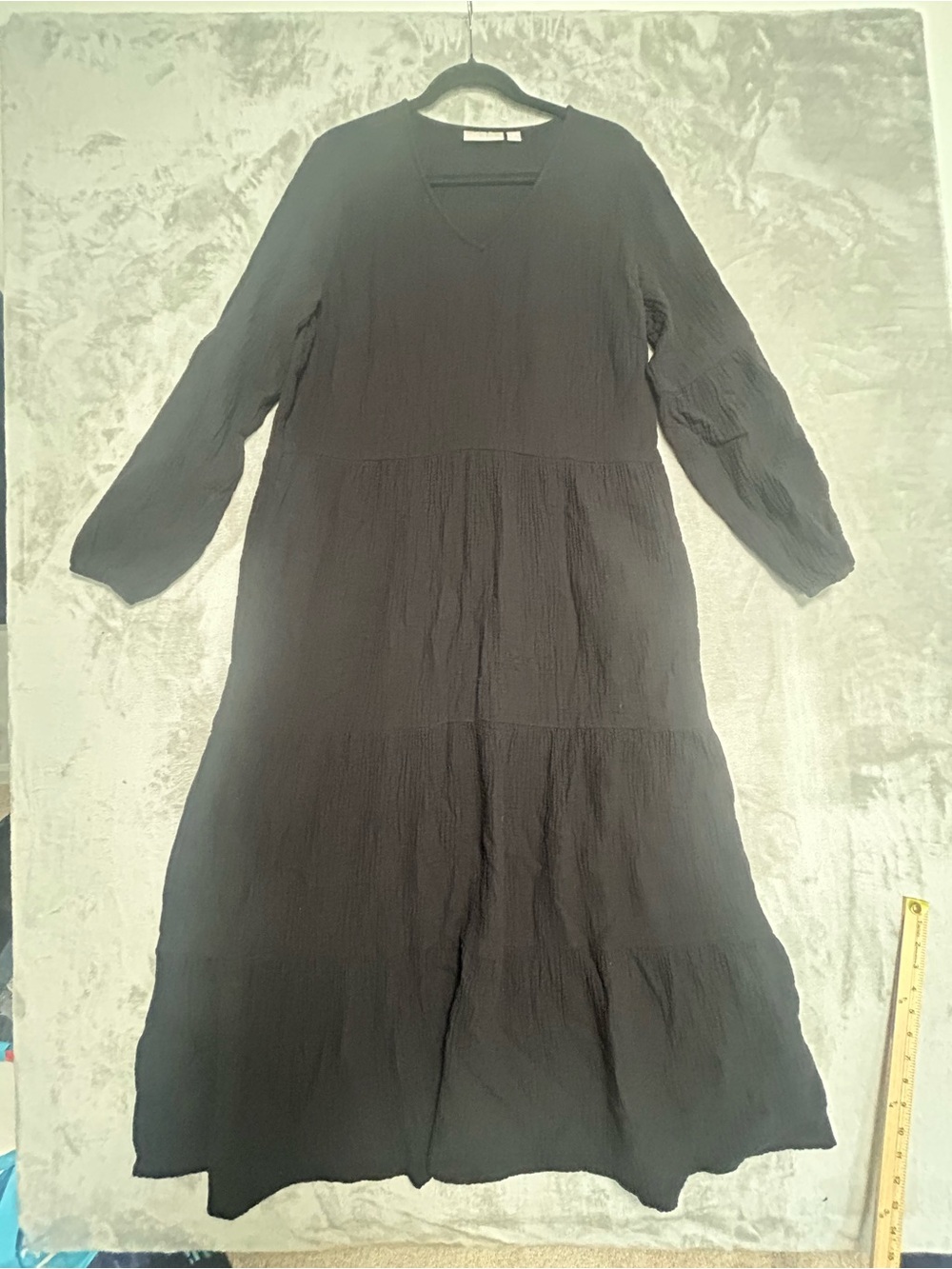 Belle Kim Gravel Long Sleeve Gauze Maxi Dress Women’s Medium Black